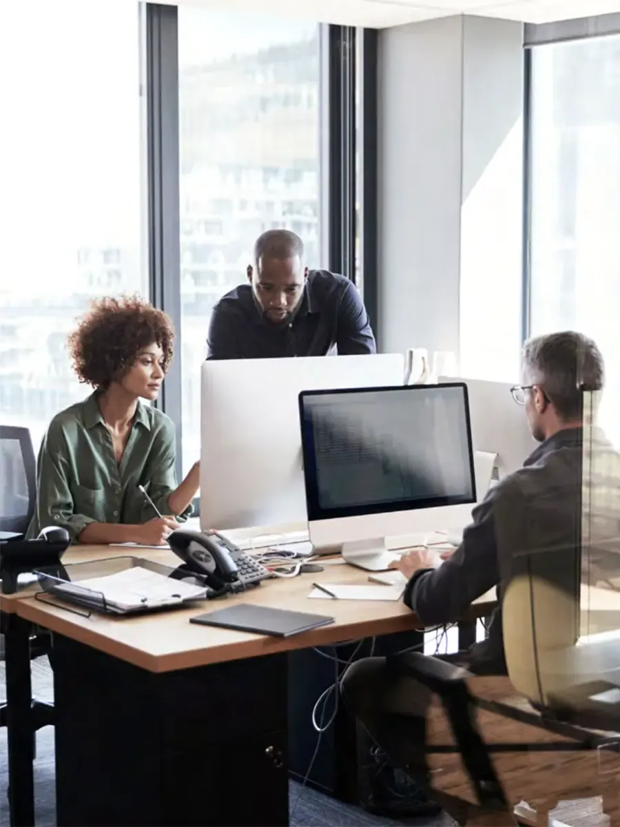 Team collaborating in meeting