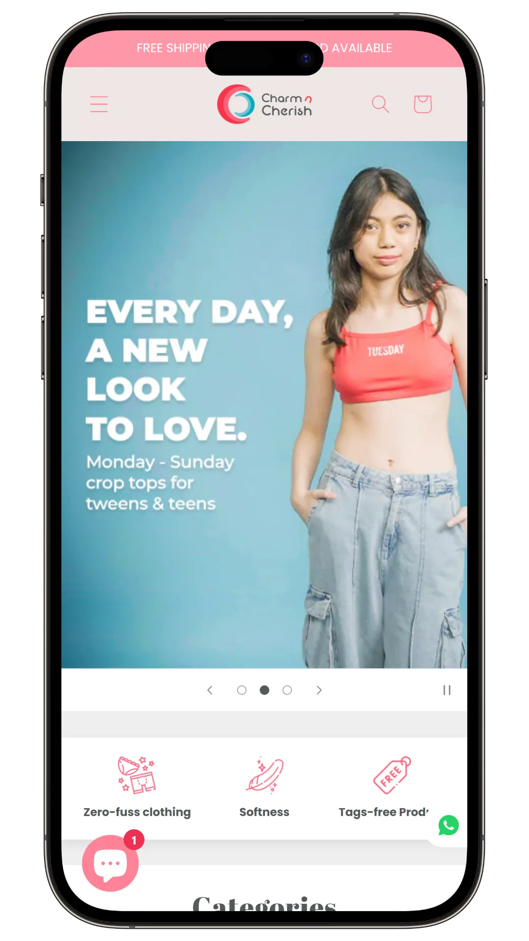 CharmNCherish app screen — product browse