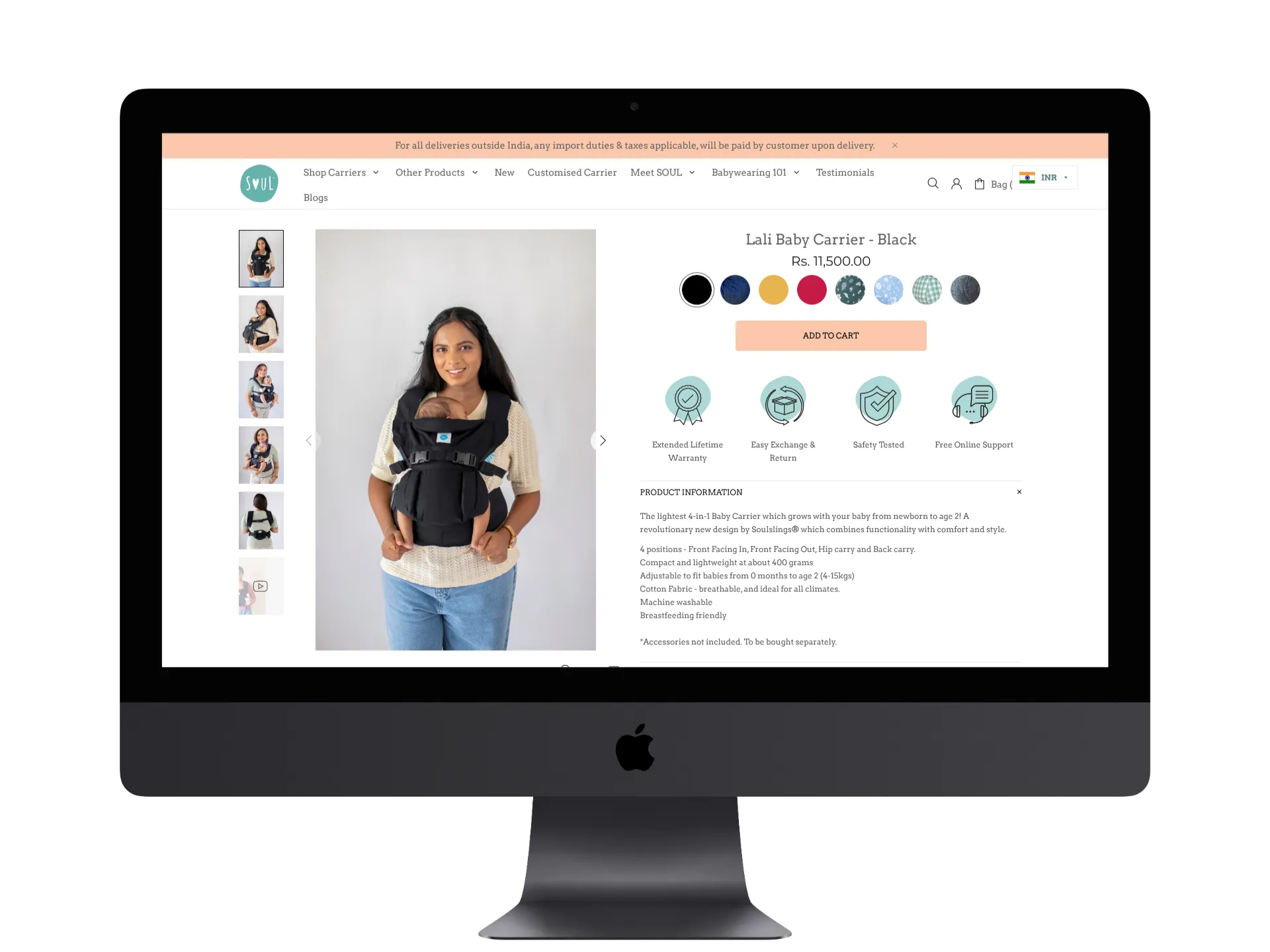 E-commerce store on device display