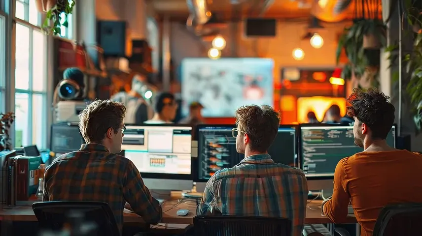 Team working on code