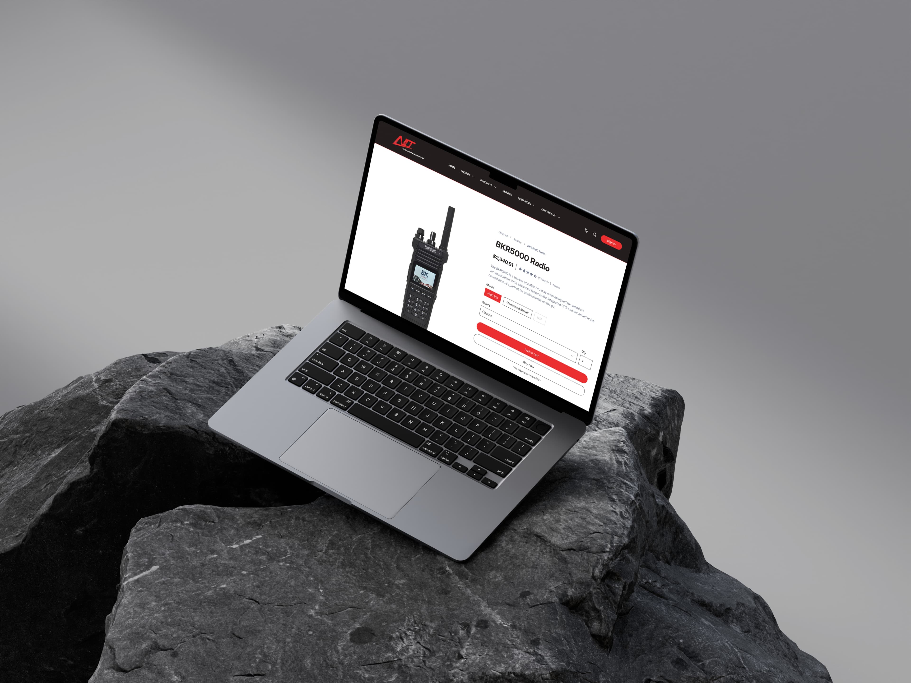 Laptop showing BKR5000 product page with SEO-optimized content