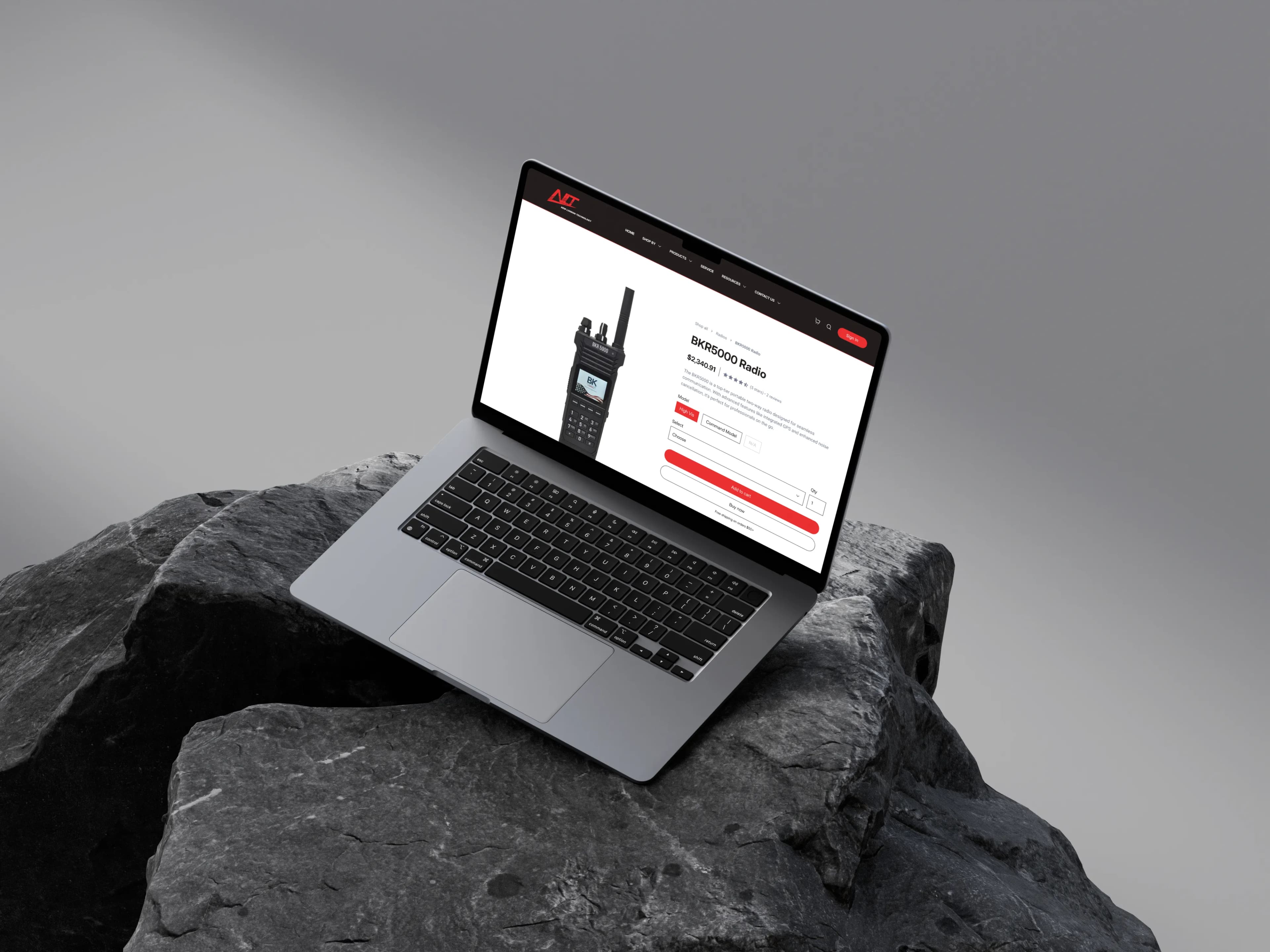 Laptop showing BKR5000 product page — global e-commerce