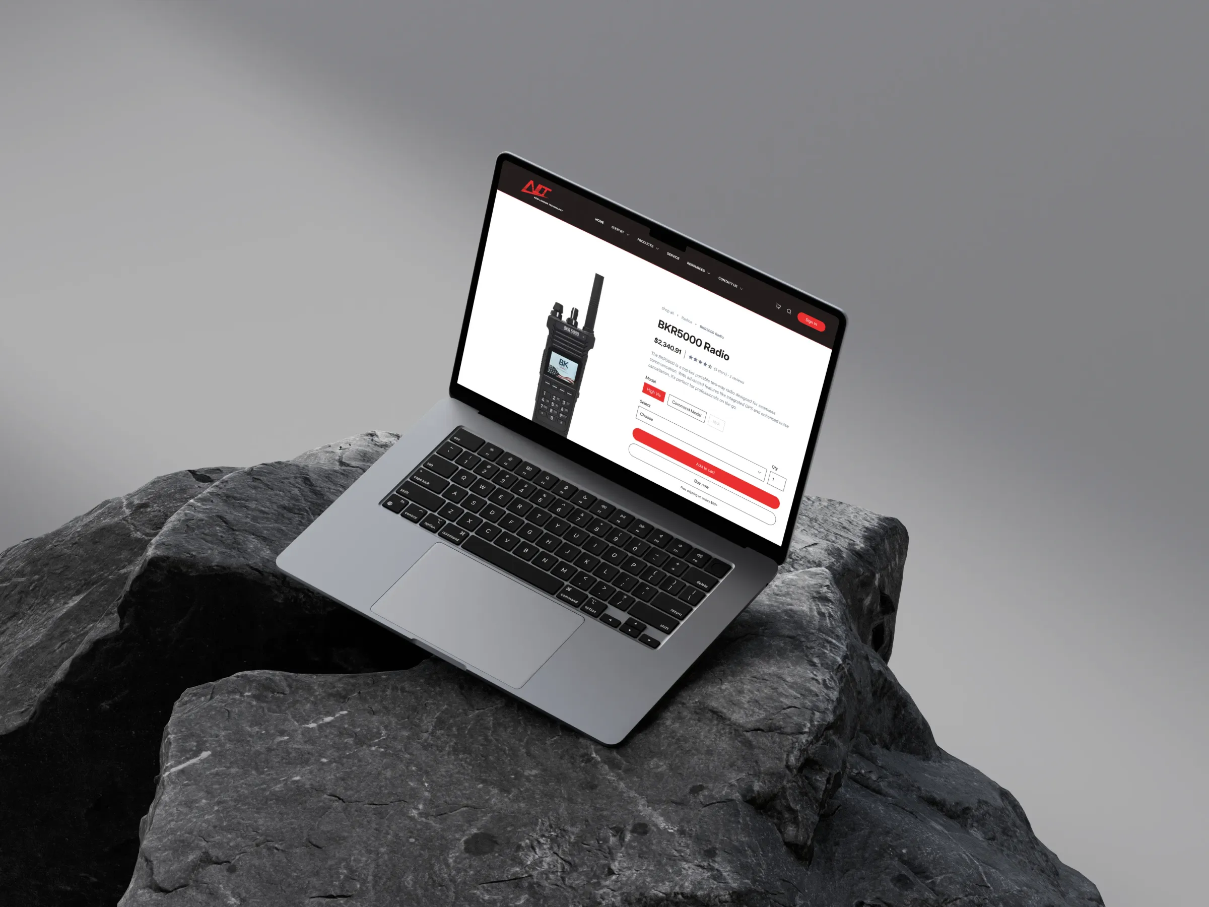 Laptop showing BKR5000 product page — global e-commerce