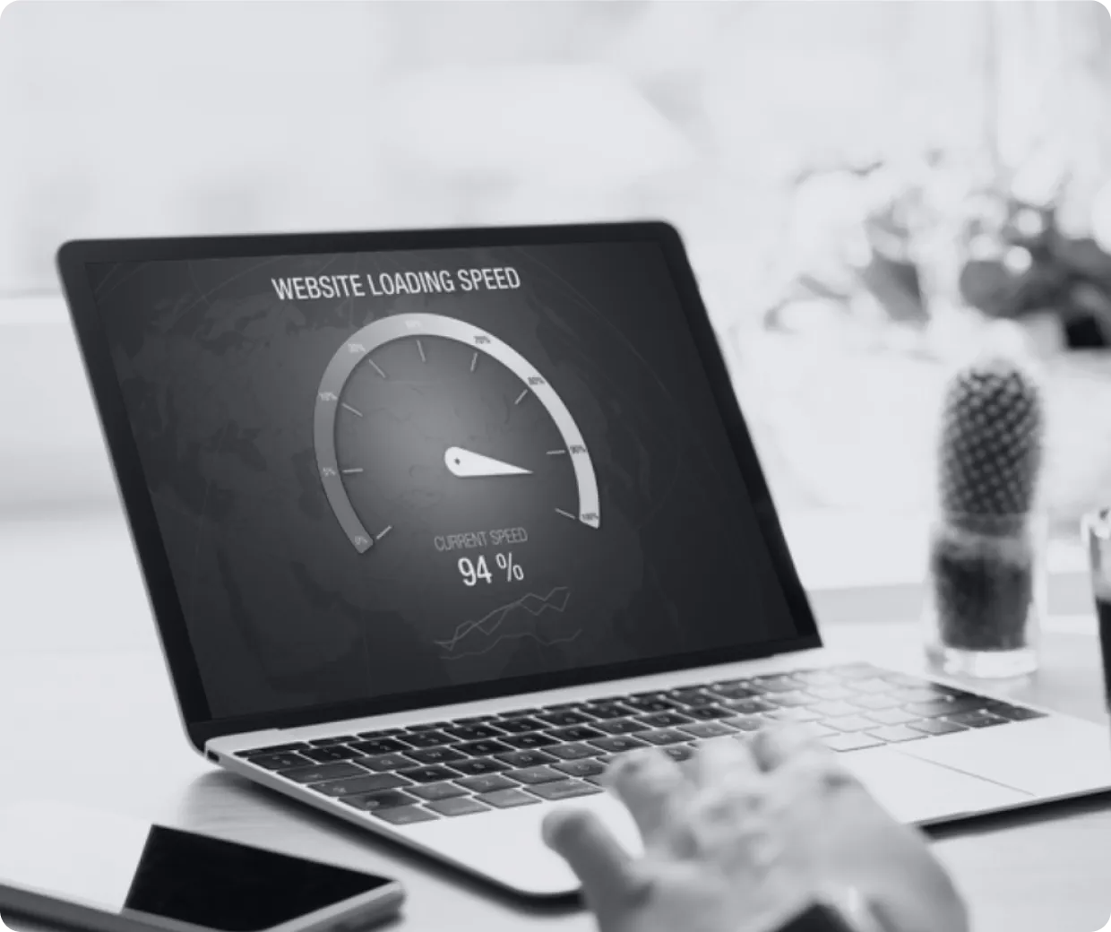 Laptop showing website loading speed at 94%