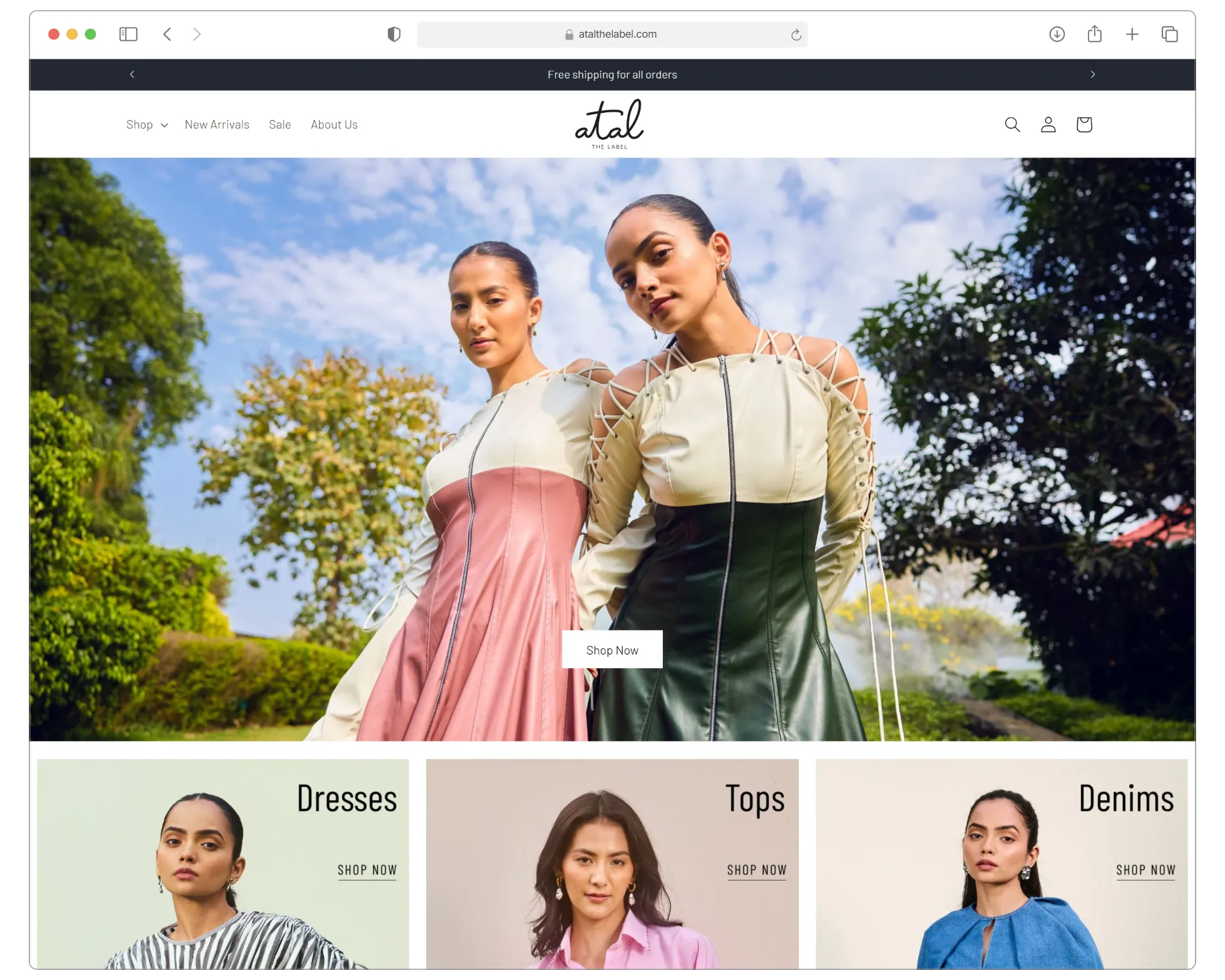 Shopify storefront desktop view