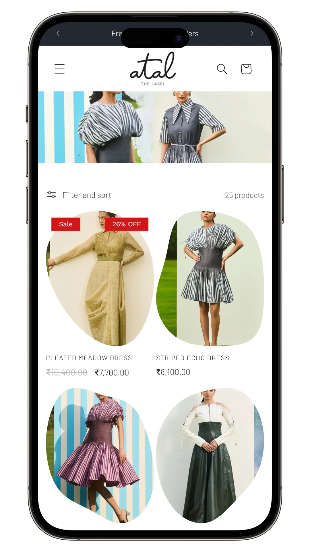 Shopify store mobile view