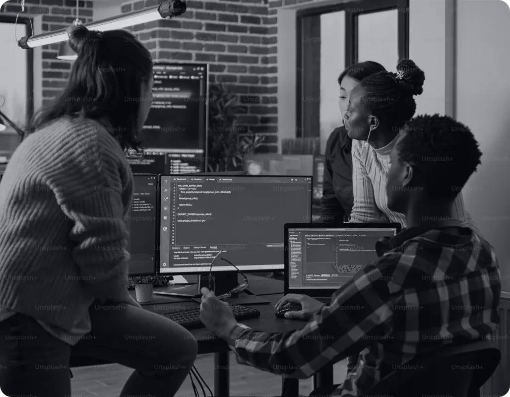 Team working at computers