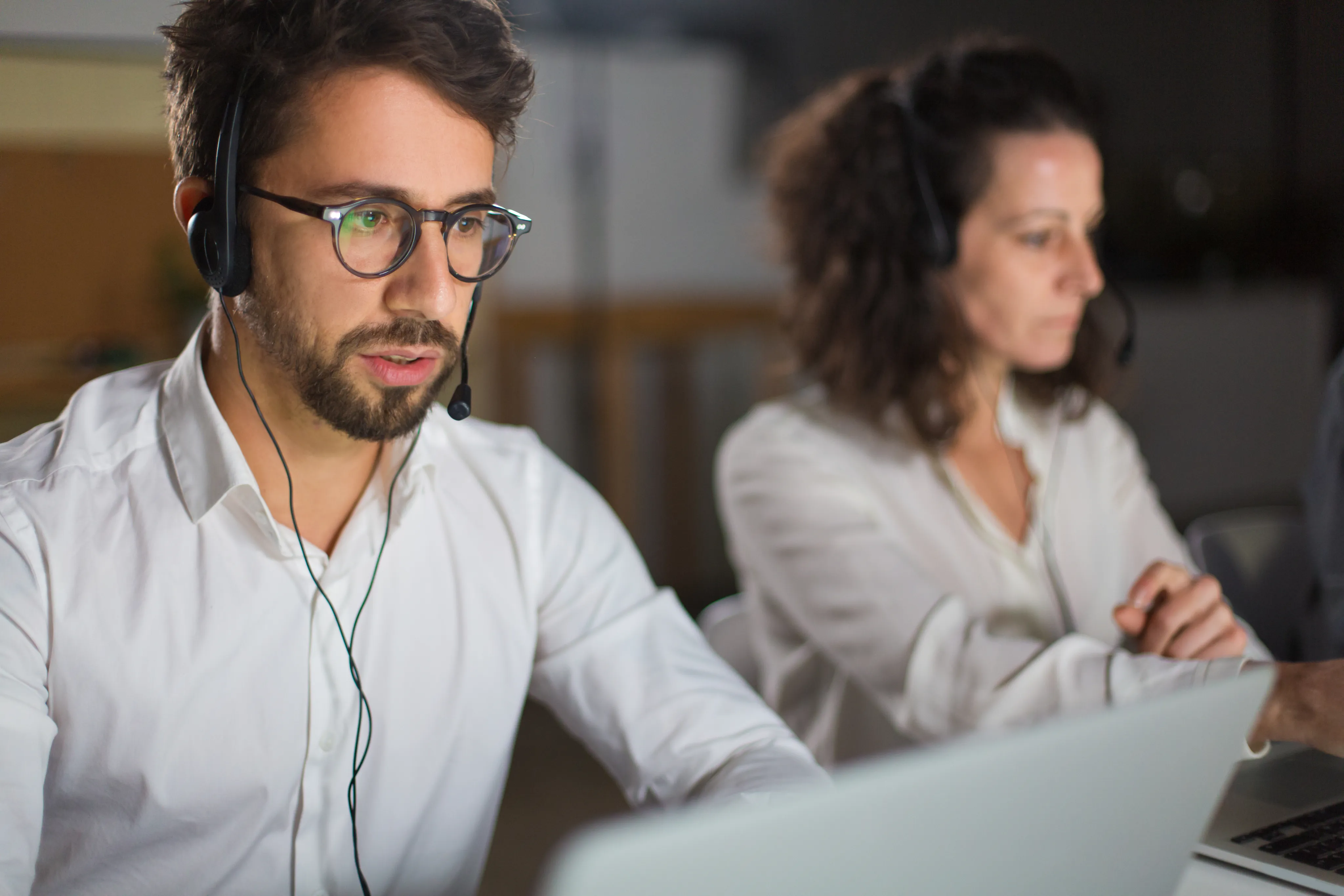 Customer support specialist with headset