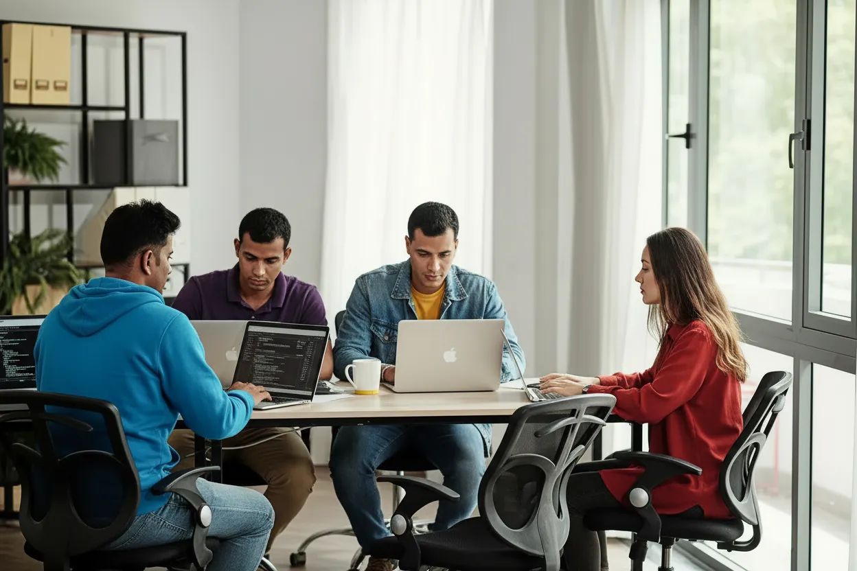 Team collaborating at desk