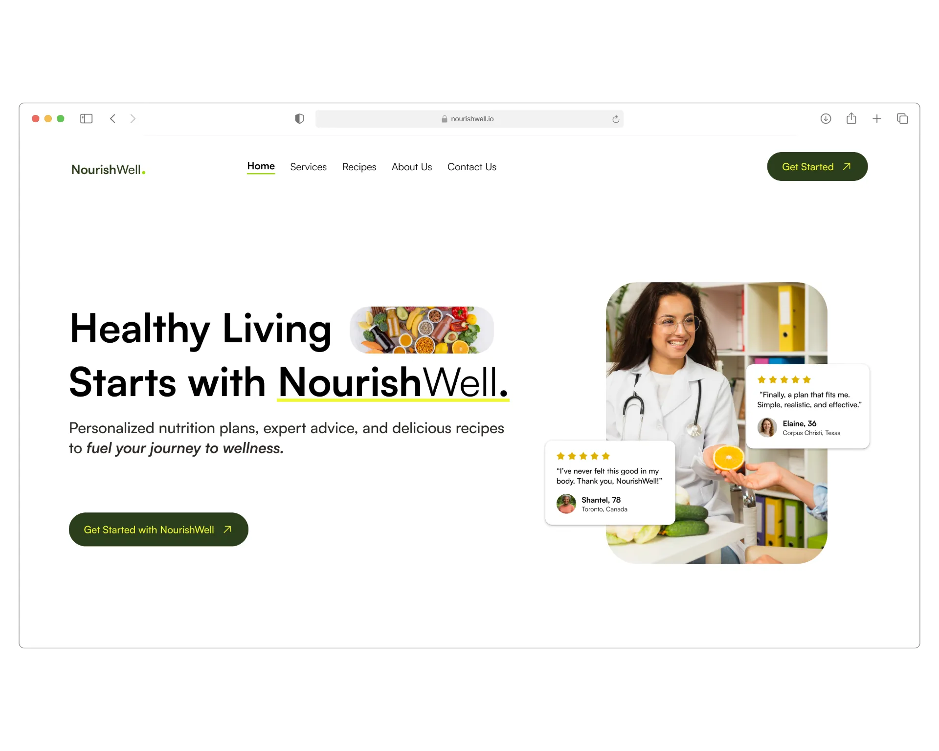 NourishWell desktop website