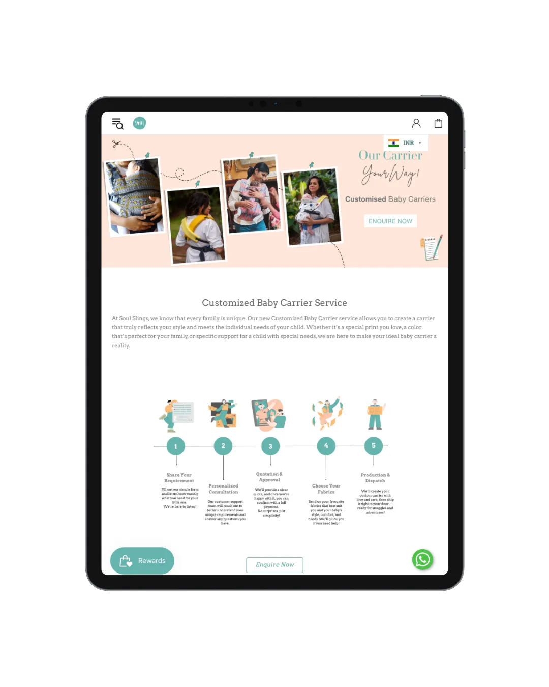 Baby carrier e-commerce website on tablet