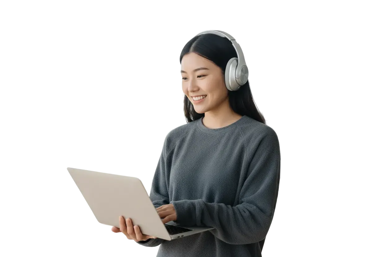 Customer browsing ecommerce with headphones