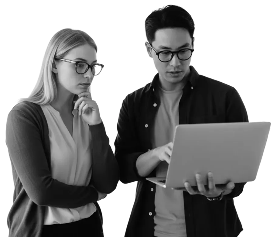 Professionals reviewing audit findings on laptop