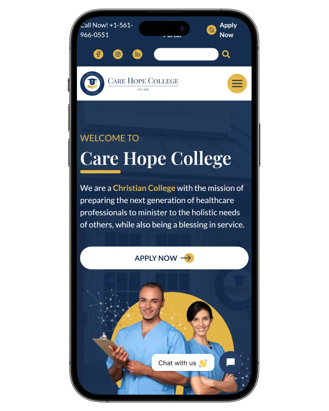 Care Hope College mobile website